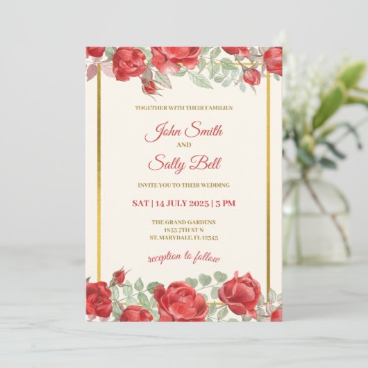 Forever in Bloom: een romantische huwelijksuitnodi Kaart (Staand voorkant)