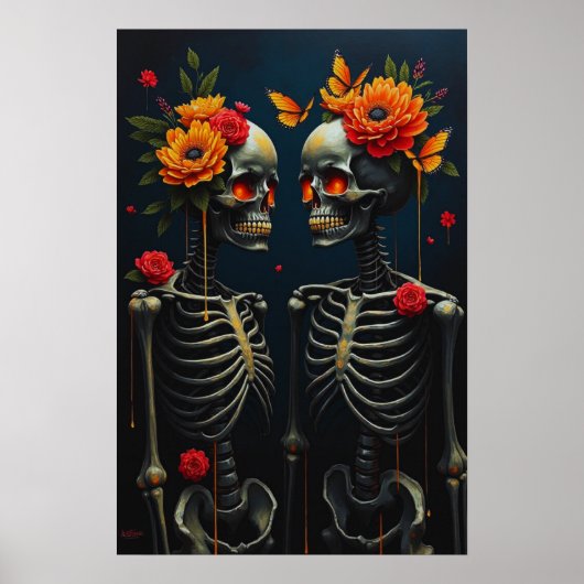 Forever in Bloom: Skeleton-liefhebbers met een gou Poster (Voorkant)