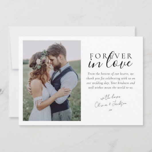 Forever In Love Calligraphy Trouwfoto Bedankkaart (Voorkant)