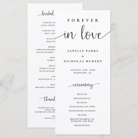 Forever in Love Minimalist Wedding Programme (Voorkant / Achterkant)