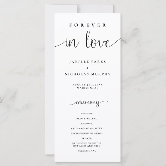 Forever in Love Minimalist Wedding Programme (Voorkant)
