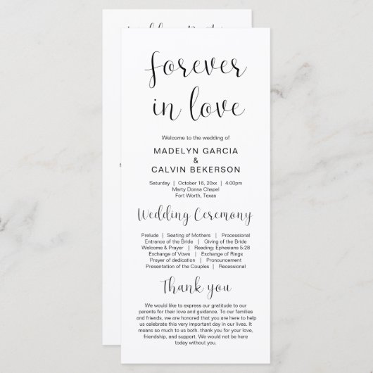 Forever in Love, Modern Wedding Ceremony Program Programmakaart (Voorkant / Achterkant)