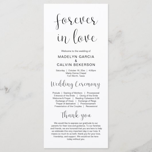 Forever in Love, Modern Wedding Ceremony Program Programmakaart (Voorkant)