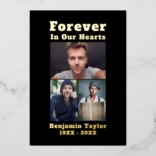 Forever in ons hart 3 Foto zwart Gold Folie Uitnodiging (Voorkant)