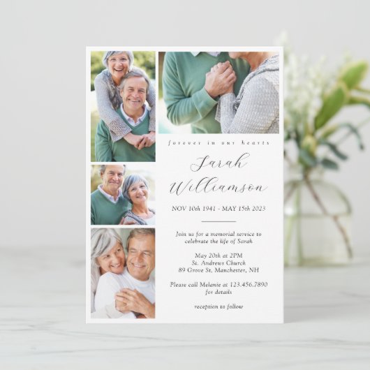 Forever in ons hart 4 Foto Collage Funeral Kaart (Staand voorkant)