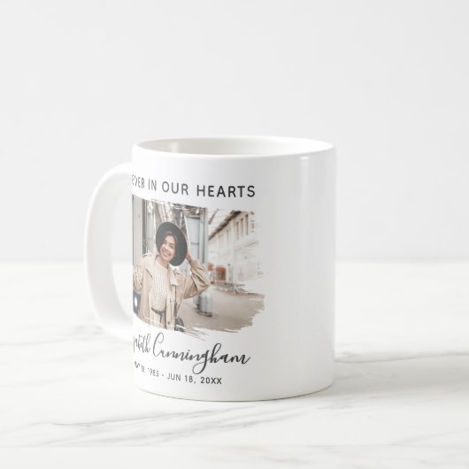 Forever in ons hart Aangepaste foto Memorial Koffiemok (Voorkant links)