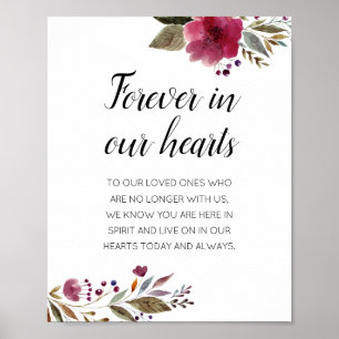 Forever in ons hart Burgundy Floral Memorial Poster