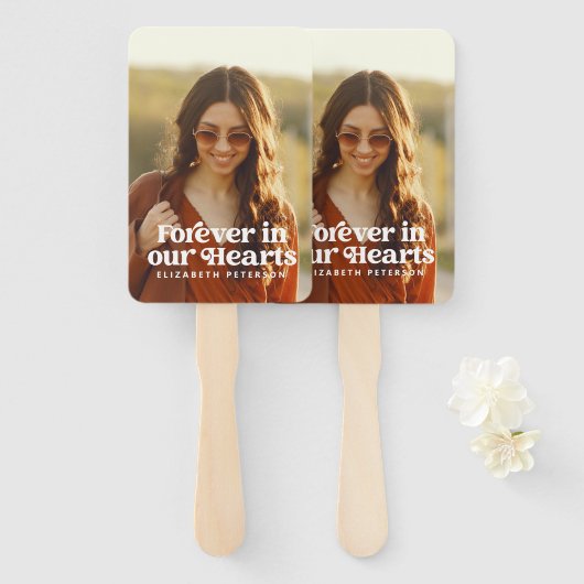 Forever in ons hart Eenvoudige foto Memorial Handwaaier (Voorkant en achterkant)