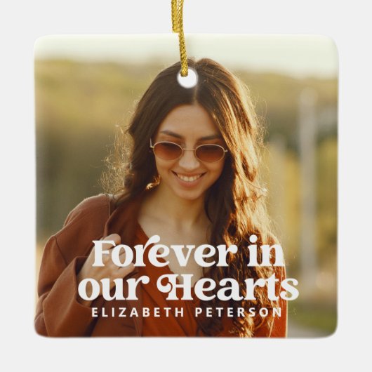Forever in ons hart Eenvoudige foto Memorial Keramisch Ornament (Voorkant)