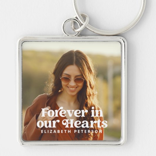 Forever in ons hart Eenvoudige foto Memorial Sleutelhanger (Voorkant)