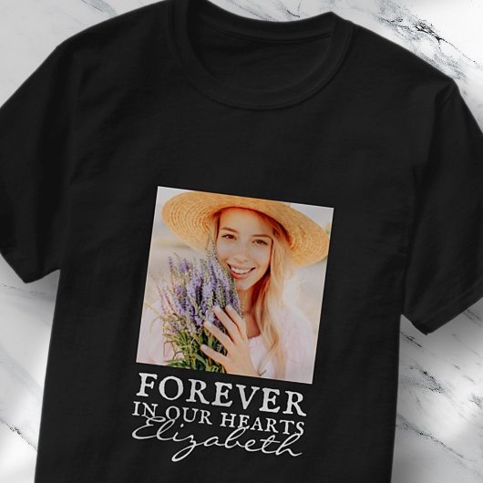 Forever in ons hart Eenvoudige foto Memorial T-shirt