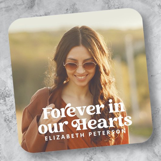 Forever in ons hart Eenvoudige foto Memorial Vierkante Sticker