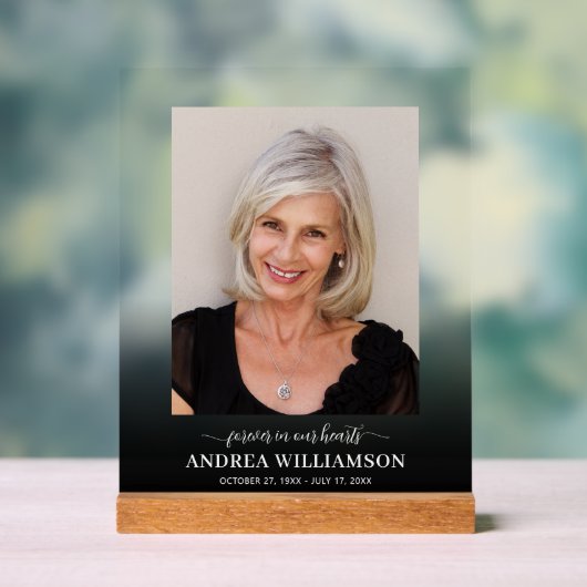 Forever in ons hart Foto begrafenis Acryl Bord (Neutraal)