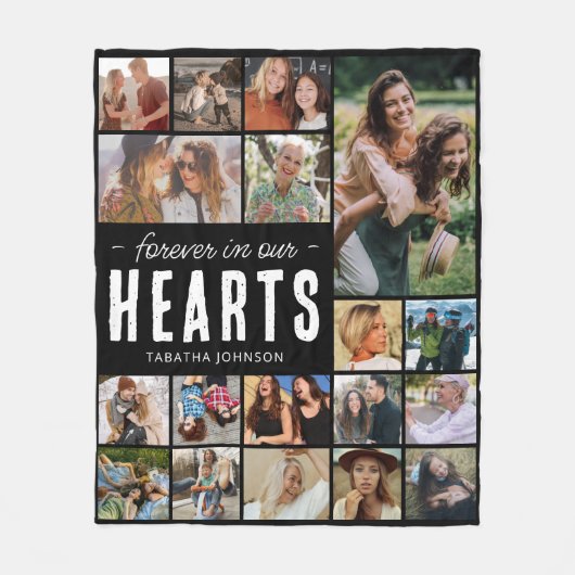 Forever in ons hart Foto Collage Memorial Fleece Deken (Voorkant)