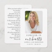 Forever in ons hart Foto Funeral Memorial Kaart (Voorkant / Achterkant)