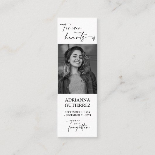Forever in ons hart Foto Funeral Memorial Poem Mini Visitekaartje (Voorkant)