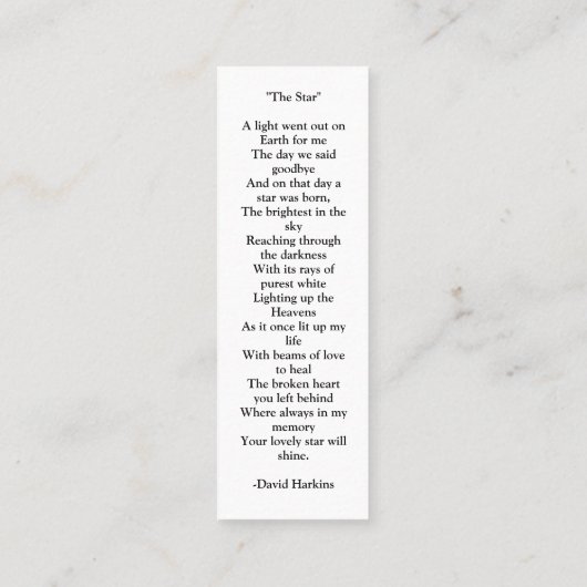 Forever in ons hart Foto Funeral Memorial Poem Mini Visitekaartje (Achterkant)