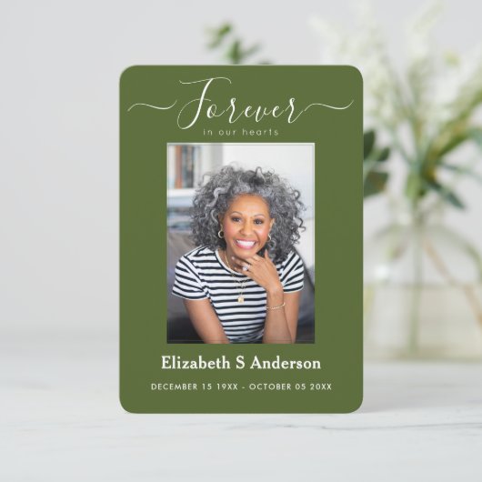 Forever in ons hart Foto Funeral Prayer Card Informatiekaartje (Staand voorkant)