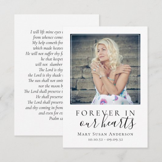 Forever in ons hart Foto Funeral Prayer Card Notitiekaartje (Voorkant / Achterkant)