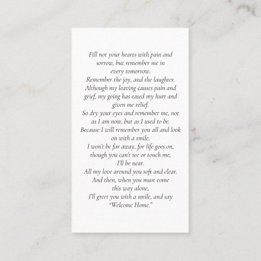 Forever in ons hart Foto Funeral Prayer Card Visitekaartje (Achterkant)