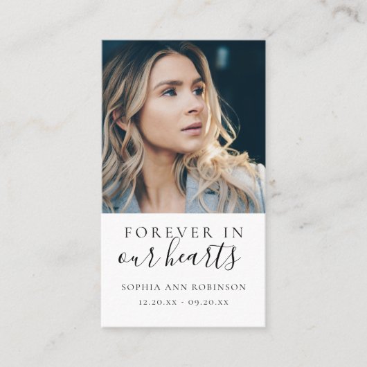 Forever in ons hart Foto Funeral Prayer Card Visitekaartje (Voorkant)