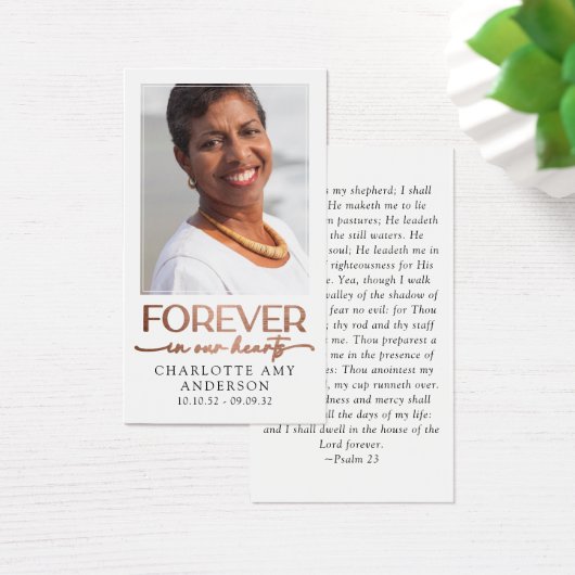 Forever in ons hart Foto Funeral Prayer Card Visitekaartje (Bureau)