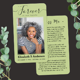 Forever in ons hart Foto Funeral Prayer Card Visitekaartje