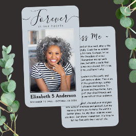 Forever in ons hart Foto Funeral Prayer Card Visitekaartje