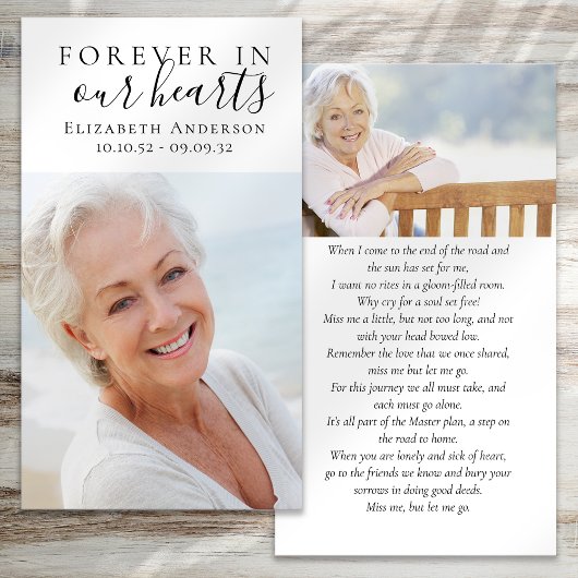 Forever in ons hart Foto Funeral Prayer Card Visitekaartje