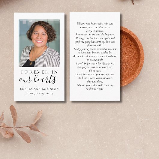 Forever in ons hart Foto Funeral Prayer Card Visitekaartje