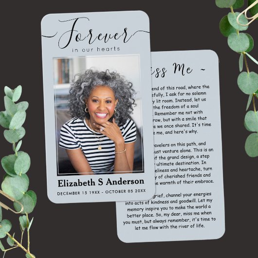 Forever in ons hart Foto Funeral Prayer Card Visitekaartje