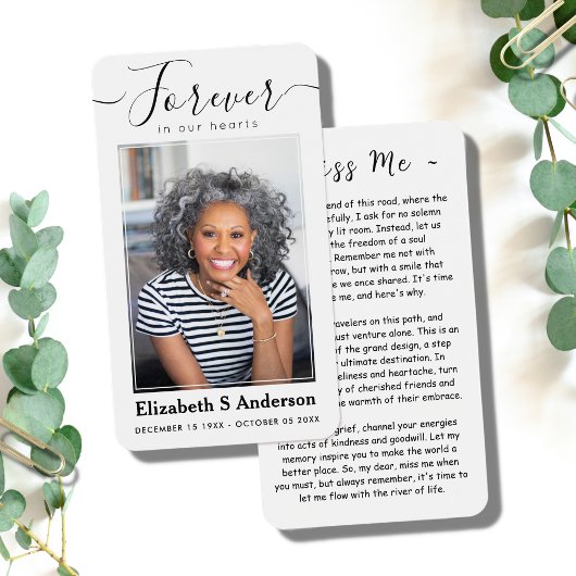 Forever in ons hart Foto Funeral Prayer Card Visitekaartje