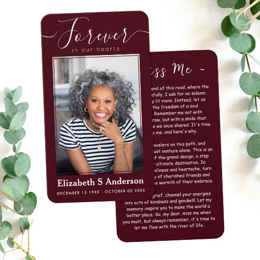 Forever in ons hart Foto Funeral Prayer Card Visitekaartje