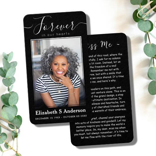 Forever in ons hart Foto Funeral Prayer Card Visitekaartje