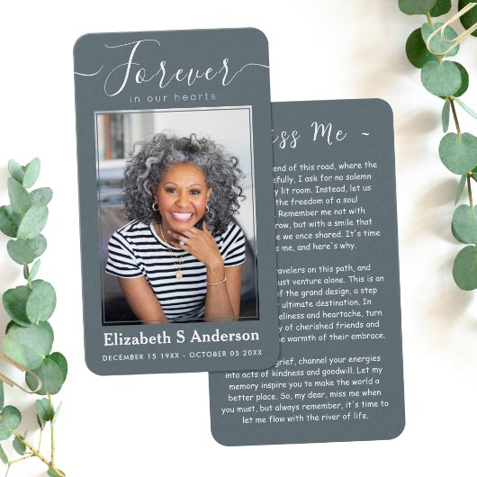 Forever in ons hart Foto Funeral Prayer Card Visitekaartje