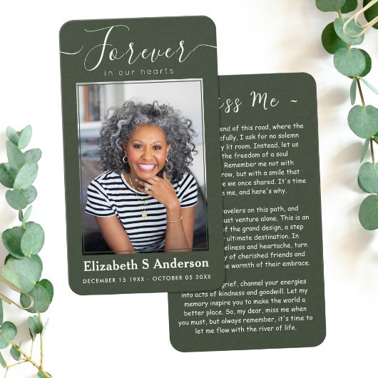 Forever in ons hart Foto Funeral Prayer Card Visitekaartje