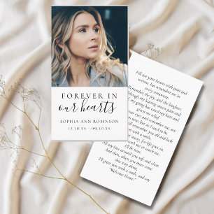Forever in ons hart Foto Funeral Prayer Card Visitekaartje