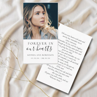 Forever in ons hart Foto Funeral Prayer Card Visitekaartje