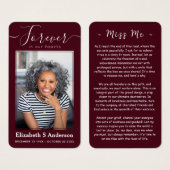Forever in ons hart Foto Funeral Prayer Card Visitekaartje (Voorkant /achterkant)