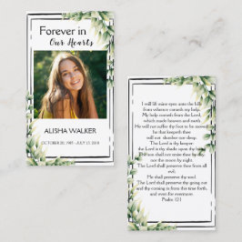 Forever in ons hart Foto Funeral Prayer Card Visitekaartje