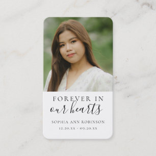 Forever in ons hart Foto Funeral Prayer Card Visitekaartje