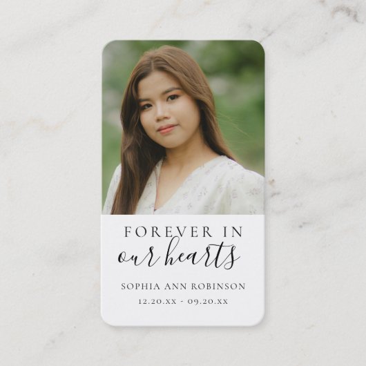 Forever in ons hart Foto Funeral Prayer Card Visitekaartje (Voorkant)