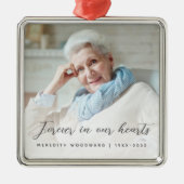 Forever in ons hart Foto Memorial Grey Metalen Ornament (Voorkant)