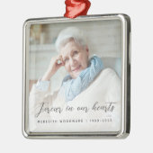 Forever in ons hart Foto Memorial Grey Metalen Ornament (Links)