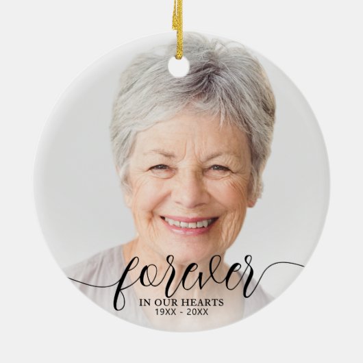 Forever in ons hart Foto Memorial Keramisch Ornament (Achterkant)