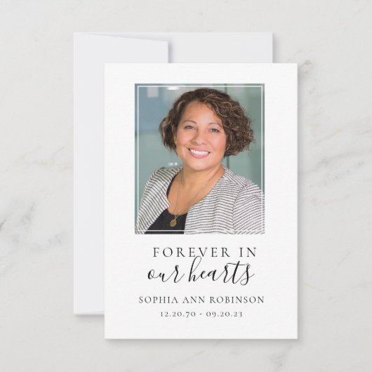 Forever in ons hart Foto Memorial Prayer Kaart (Voorkant)