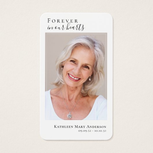 Forever in ons hart Foto Memorial Prayer Kaart (Voorkant)