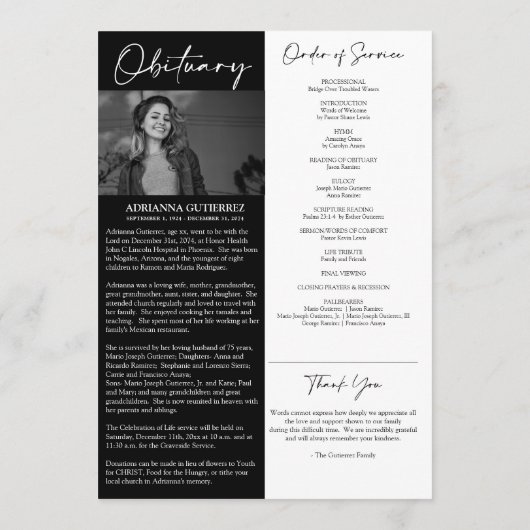 Forever in ons hart Foto Memorial Programme Programmakaart (Achterkant)