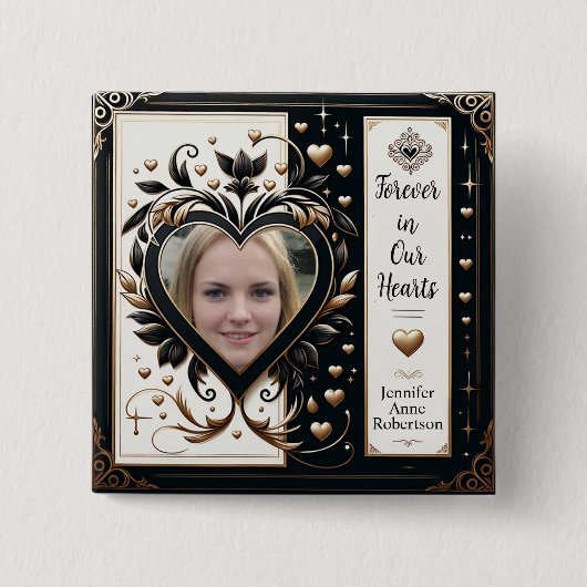 Forever in ons hart Foto Memorial Vierkante Button 5,1 Cm (Voorkant)