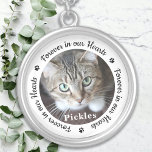 Forever in ons hart Foto Pet Cat Memorial Zilver Vergulden Ketting<br><div class="desc">Eer je beste vriend met een aangepast ketting voor foto-herdenking. Dit unieke huismemoriër is het perfecte cadeau voor jezelf, familie of vrienden om eer te bewijzen aan je geliefde. We hopen dat je met je ketting voor herdenkingsfoto je vreugde, vreugde en gelukkige herinneringen zult brengen. Citaat "Forever in ons hart"....</div>